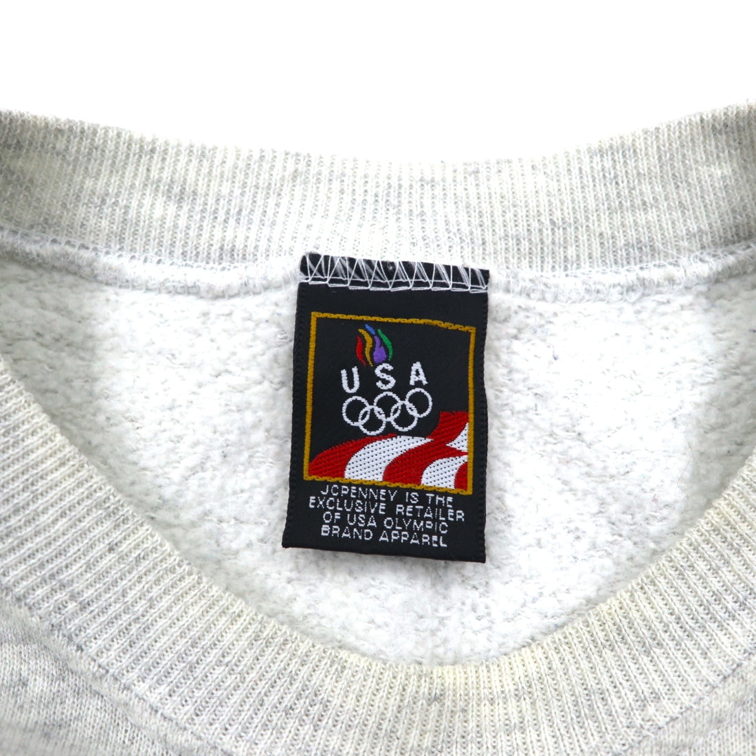 JC PENNEY 90s USA Made Crew Neck Sweatshirt, Size L, Gray, Solid Color, USA Olympic Logo Embroidery