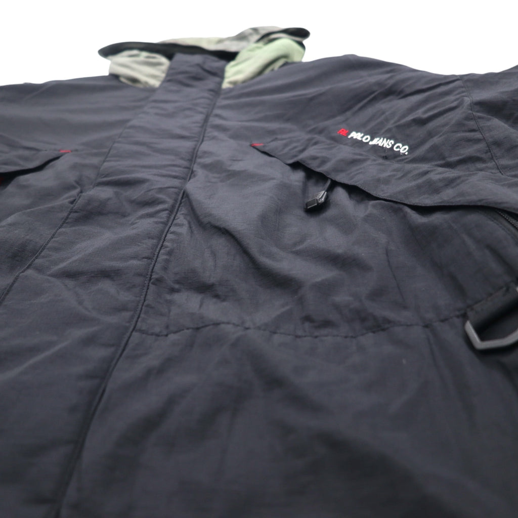 POLO JEANS Co. RALPH LAUREN 90年代 フード収納式 マウンテンパーカー L グリーン ブラック ナイロン リップストップ