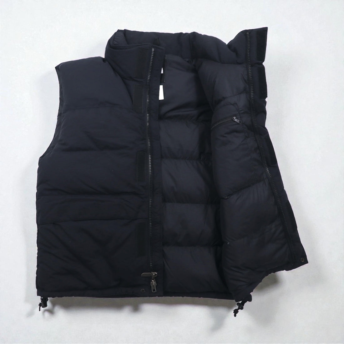 THE NORTH FACE Nuptse Goose Down Vest, Medium, Black Nylon, with Hood Storage and Drawcord