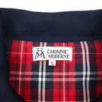 L'HOMME MODERNE Swing Top Harrington Jacket, Size L, Navy, Checked Cotton Lining