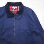 L'HOMME MODERNE Swing Top Harrington Jacket, Size L, Navy, Checked Cotton Lining