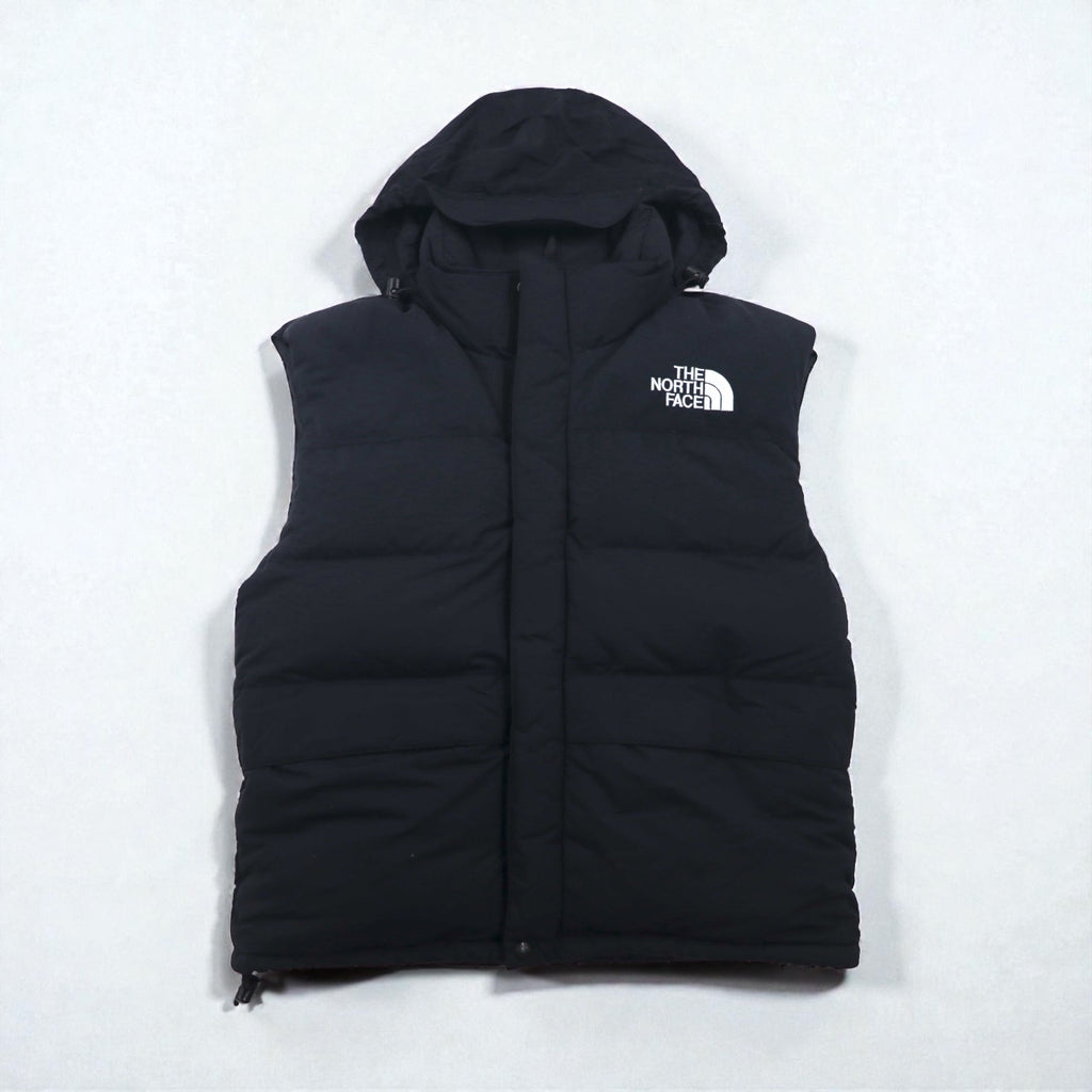 THE NORTH FACE Nuptse Goose Down Vest, Medium, Black Nylon, with Hood Storage and Drawcord
