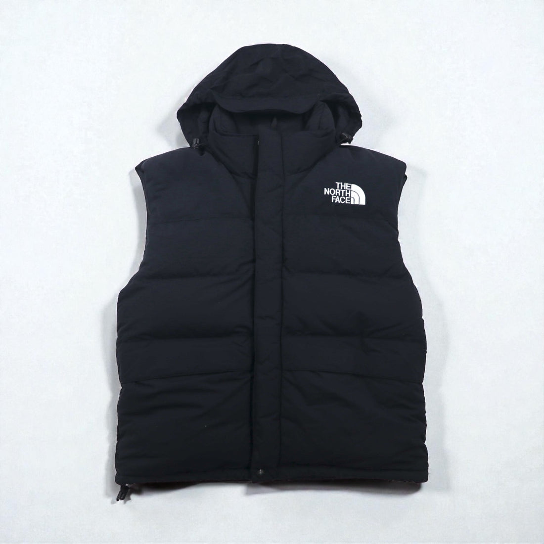 THE NORTH FACE Nuptse Goose Down Vest, Medium, Black Nylon, with Hood Storage and Drawcord