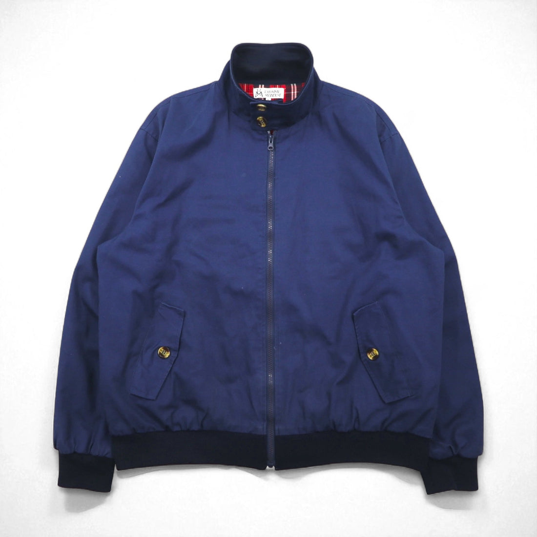 L'HOMME MODERNE Swing Top Harrington Jacket, Size L, Navy, Checked Cotton Lining