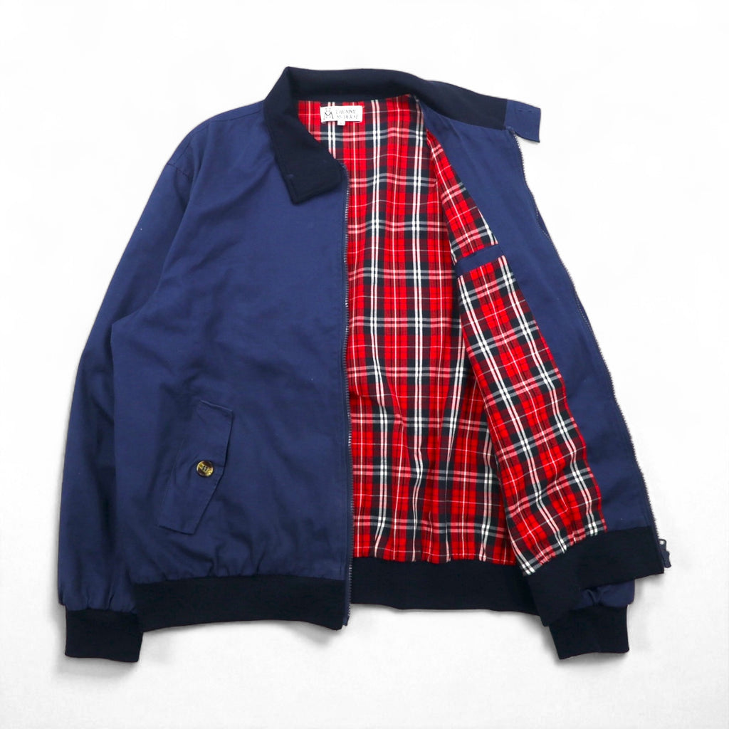 L'HOMME MODERNE Swing Top Harrington Jacket, Size L, Navy, Checked Cotton Lining