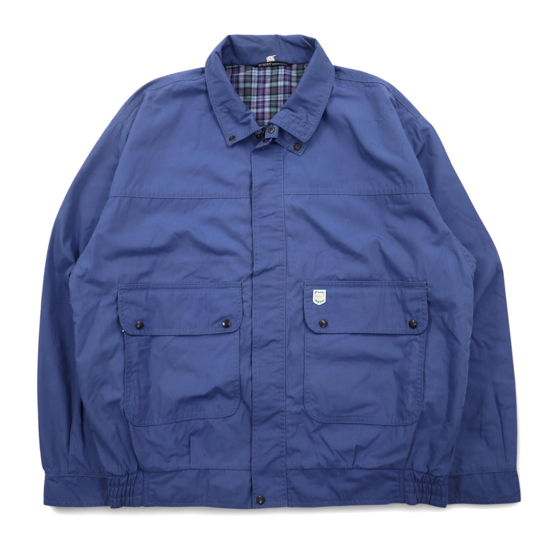 K-WAY Made in France 80s Euro Work Jacket L Blue Polyester Cotton Check Lining