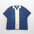 Island Shores シルク 半袖 オープンカラーシャツ 開襟 アロハシャツ 2XL ブルー ボックスシルエット ウォッシャブル