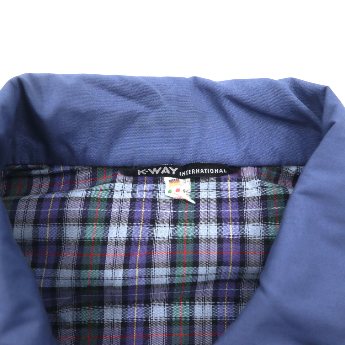 K-WAY Made in France 80s Euro Work Jacket L Blue Polyester Cotton Check Lining