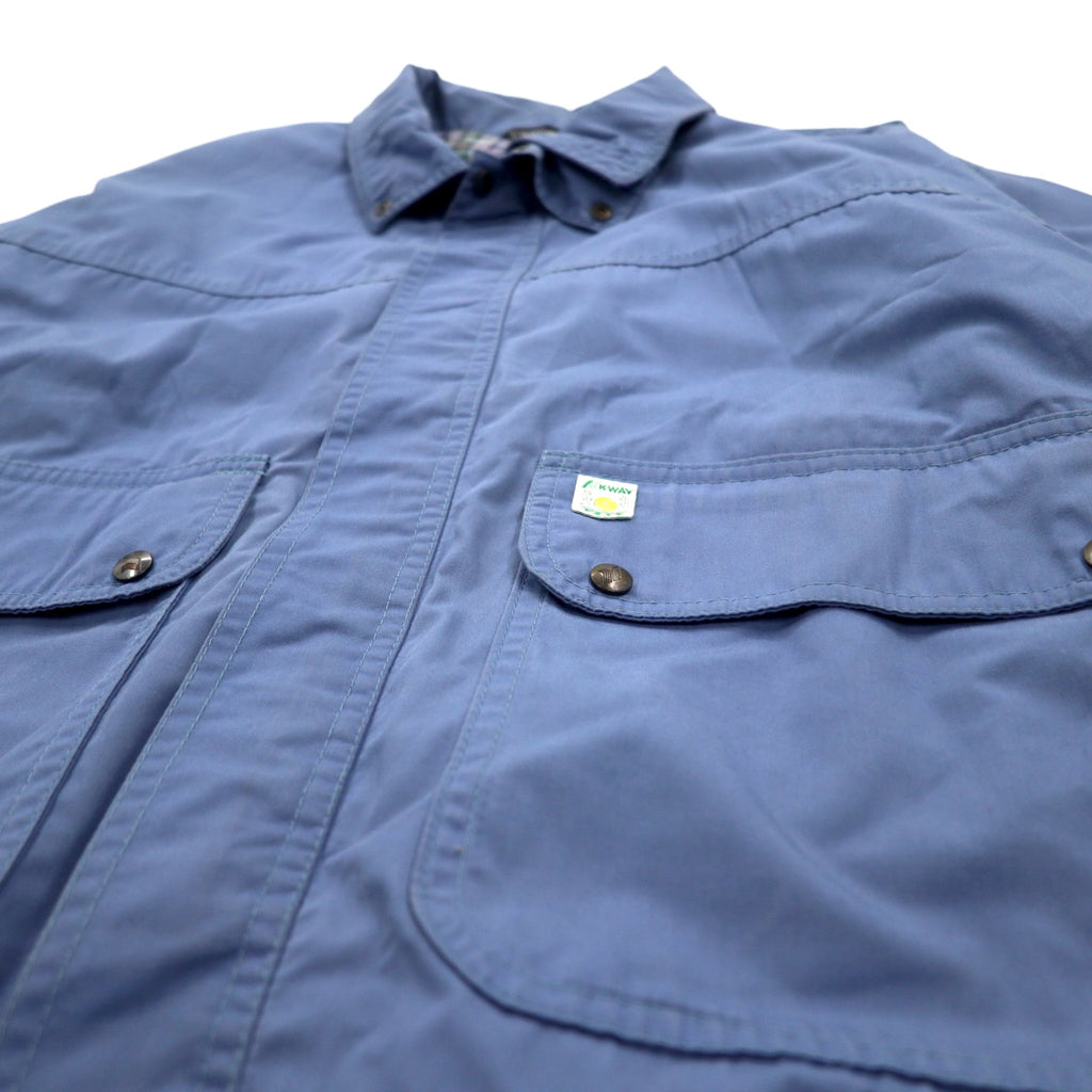 K-WAY Made in France 80s Euro Work Jacket L Blue Polyester Cotton Check Lining