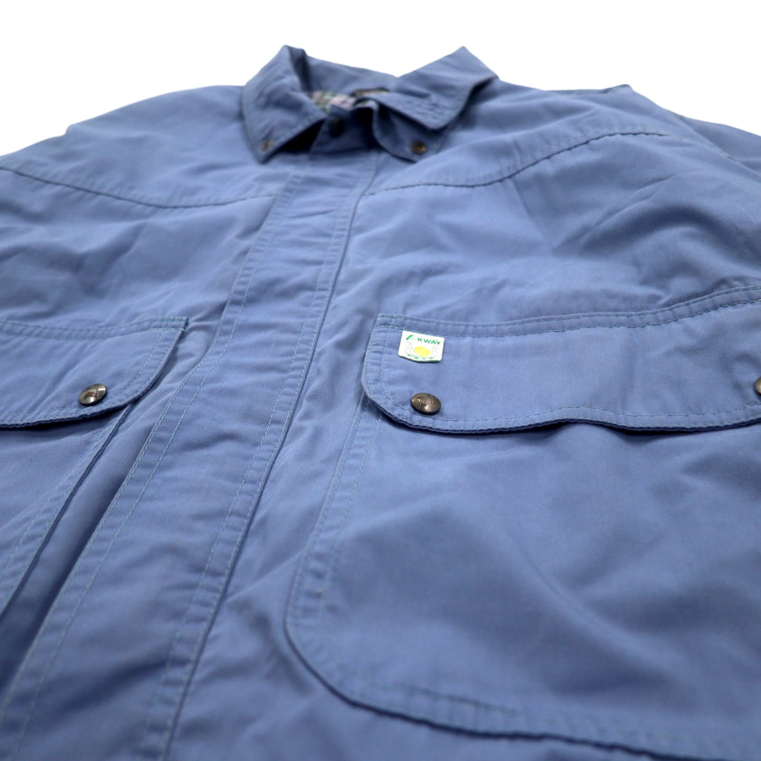 K-WAY Made in France 80s Euro Work Jacket L Blue Polyester Cotton Check Lining