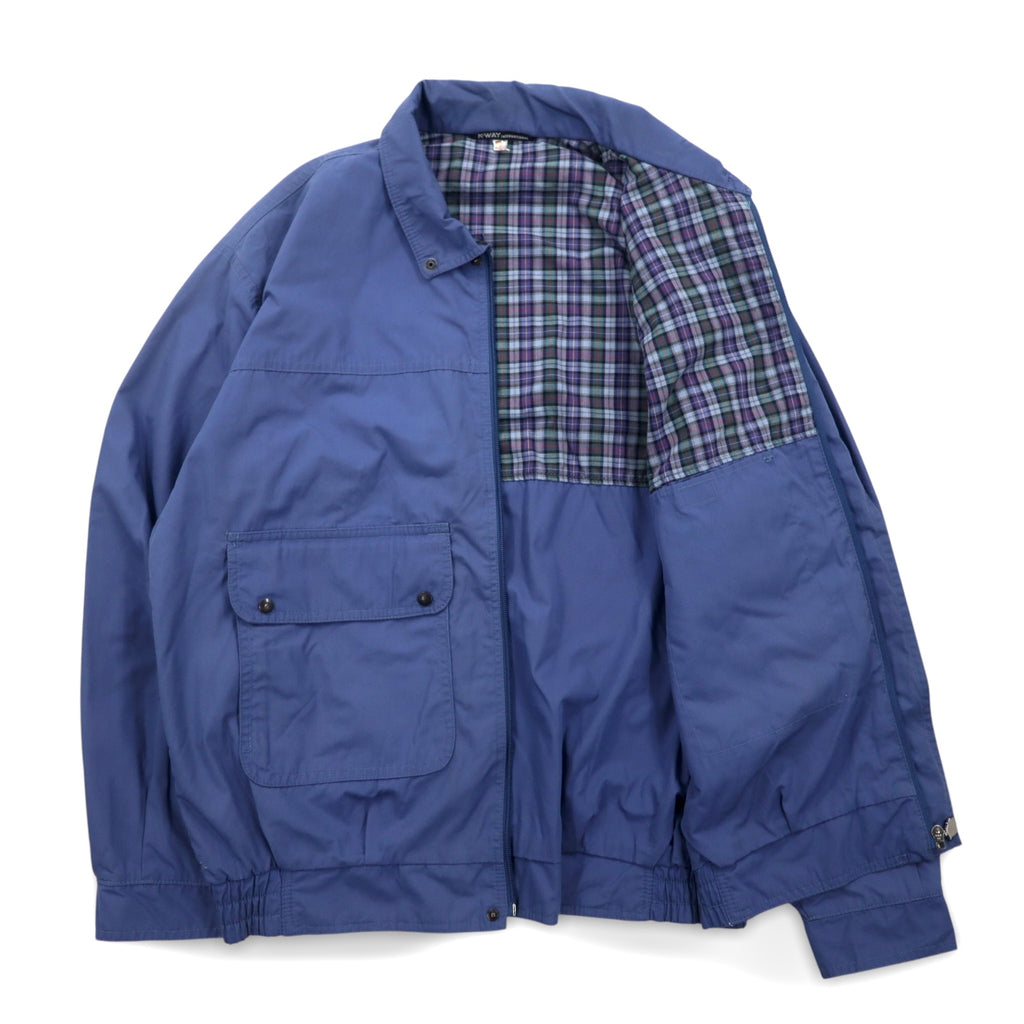 K-WAY Made in France 80s Euro Work Jacket L Blue Polyester Cotton Check Lining