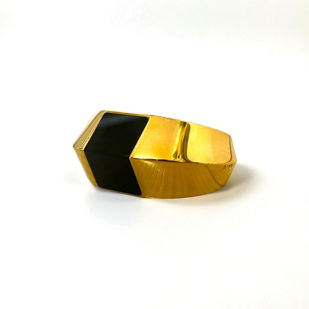 SAINT LAURENT PARIS メタル バングル ゴールド ブラック ワイド カフ ブレスレット