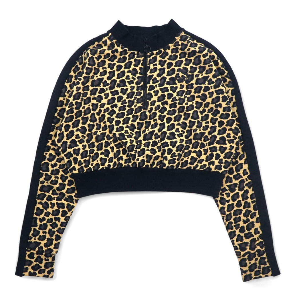 PUMA Cropped Half-Zip Sweatshirt M Leopard Beige Fleece Lining Side Lines