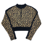 PUMA Cropped Half-Zip Sweatshirt M Leopard Beige Fleece Lining Side Lines