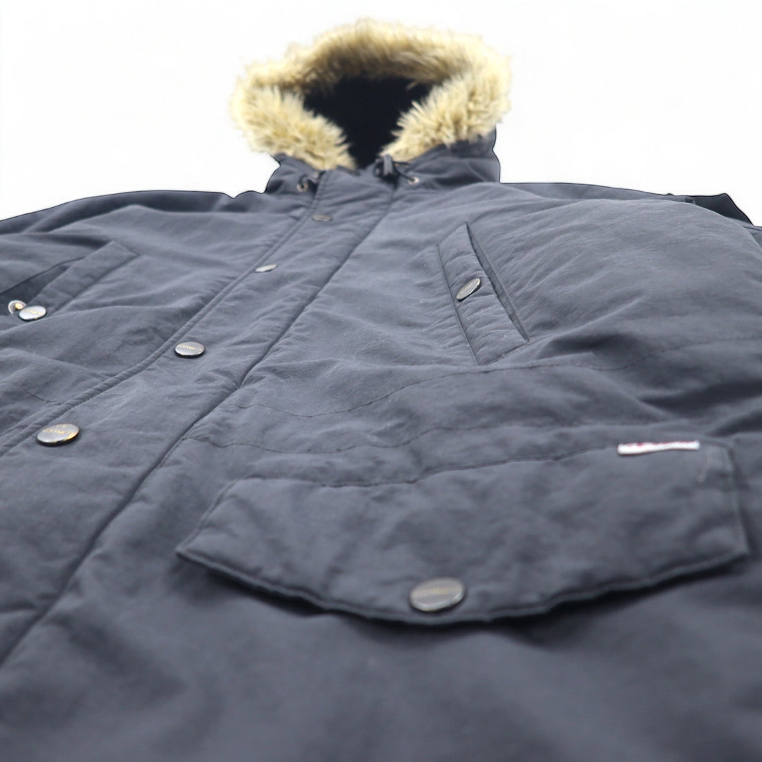 carhartt N-3B down jacket L black nylon padding detachable fur drawstring double zip ANCHORAGE PARKA