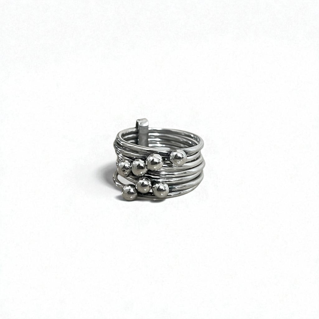 Vintage Mexican Jewelry 7-Row Ring, Silver 925, Modernist