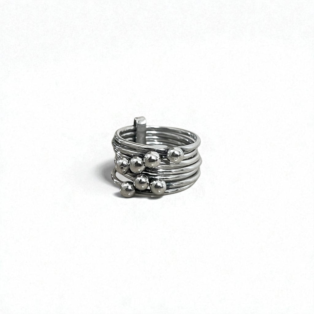 Vintage Mexican Jewelry 7-Row Ring, Silver 925, Modernist