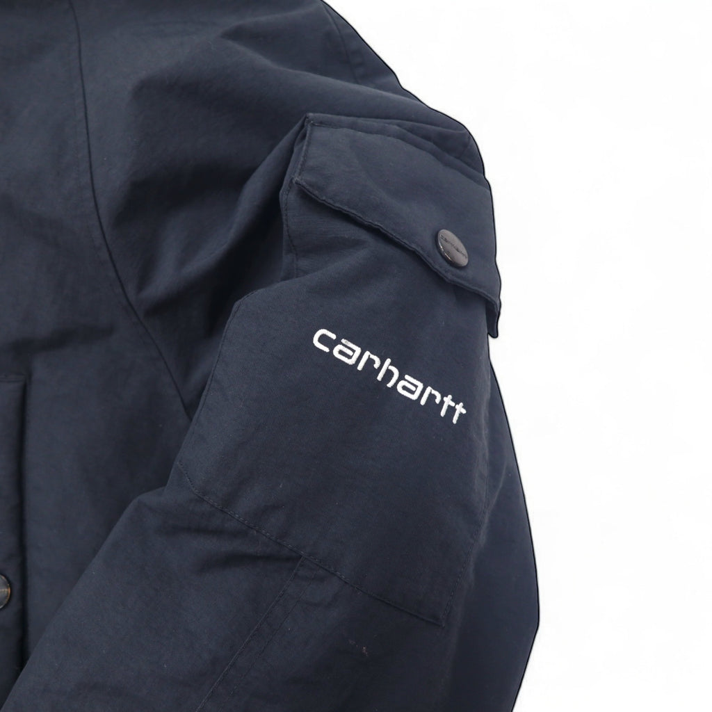 carhartt N-3B down jacket L black nylon padding detachable fur drawstring double zip ANCHORAGE PARKA