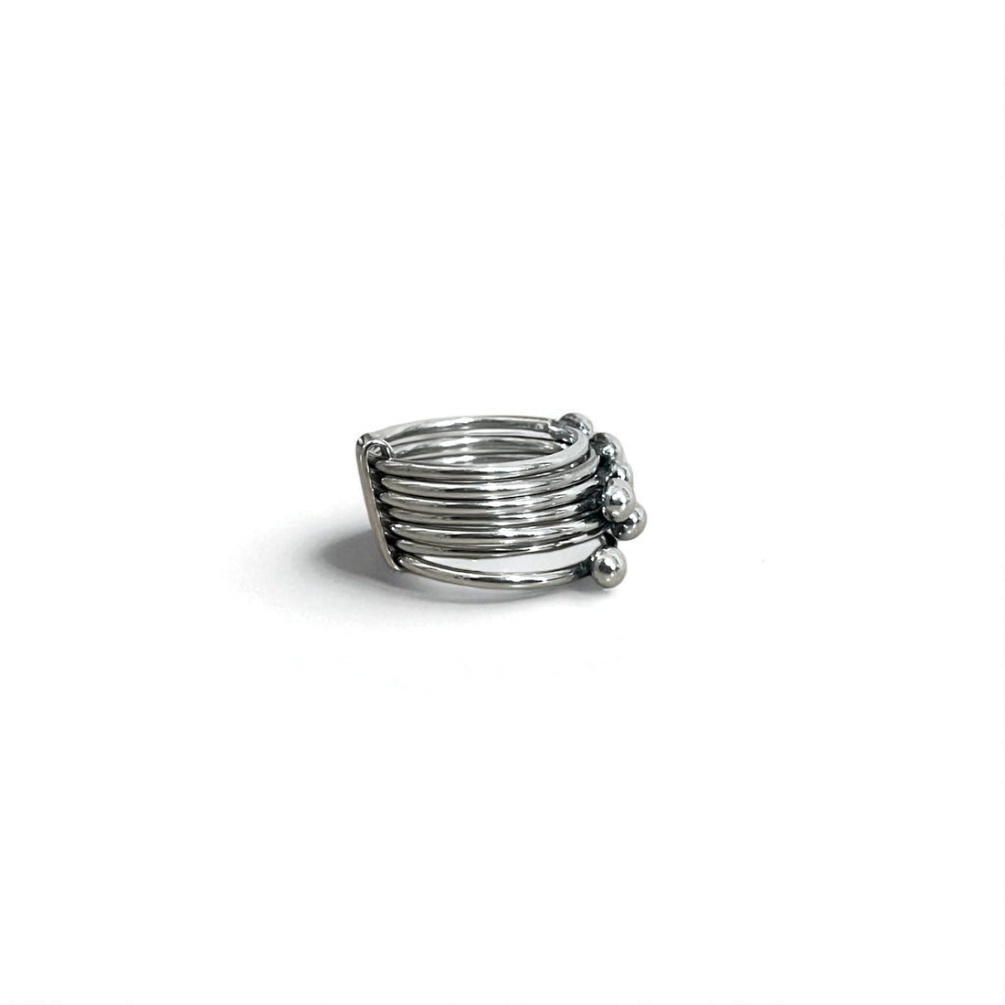 Vintage Mexican Jewelry 7-Row Ring, Silver 925, Modernist