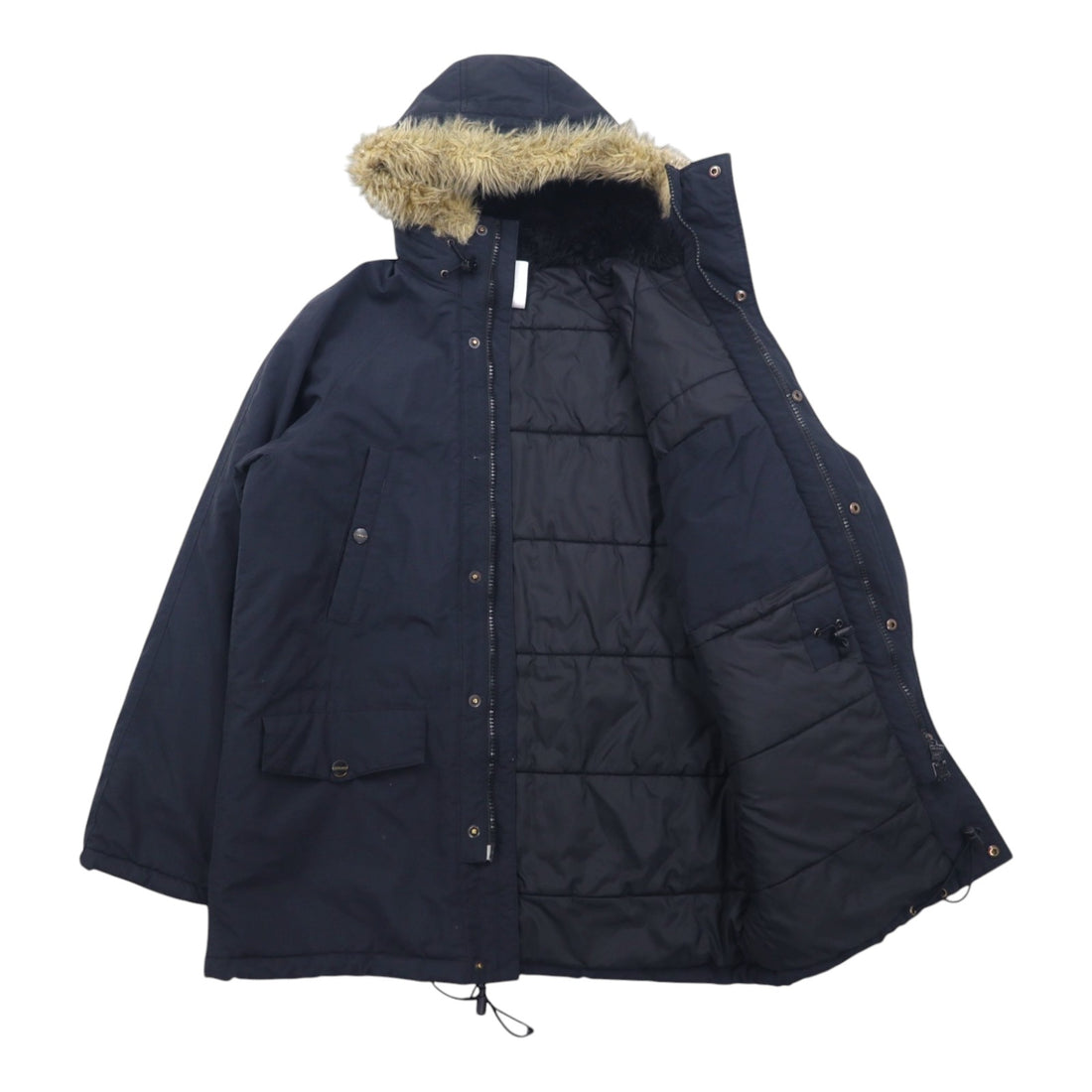 carhartt N-3B down jacket L black nylon padding detachable fur drawstring double zip ANCHORAGE PARKA