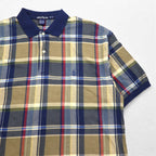 nautica 90年代 ポロシャツ XL ネイビー チェック コットン ワンポイントロゴ刺繍