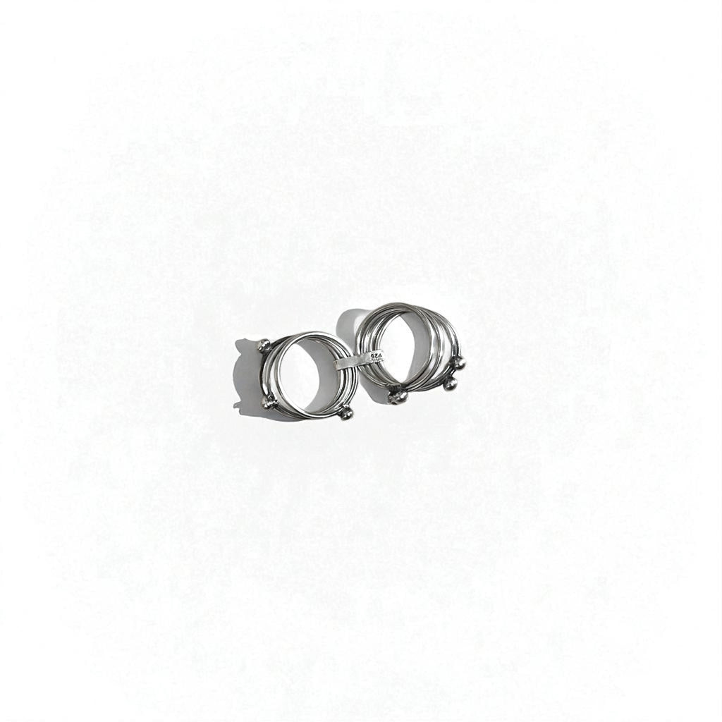 Vintage Mexican Jewelry 7-Row Ring, Silver 925, Modernist