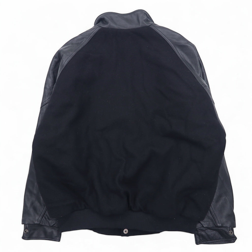 UNIVERSAL promotions Leather-switched Melton Stadium Jacket L Black Leather UNITED STEEL WORKERS