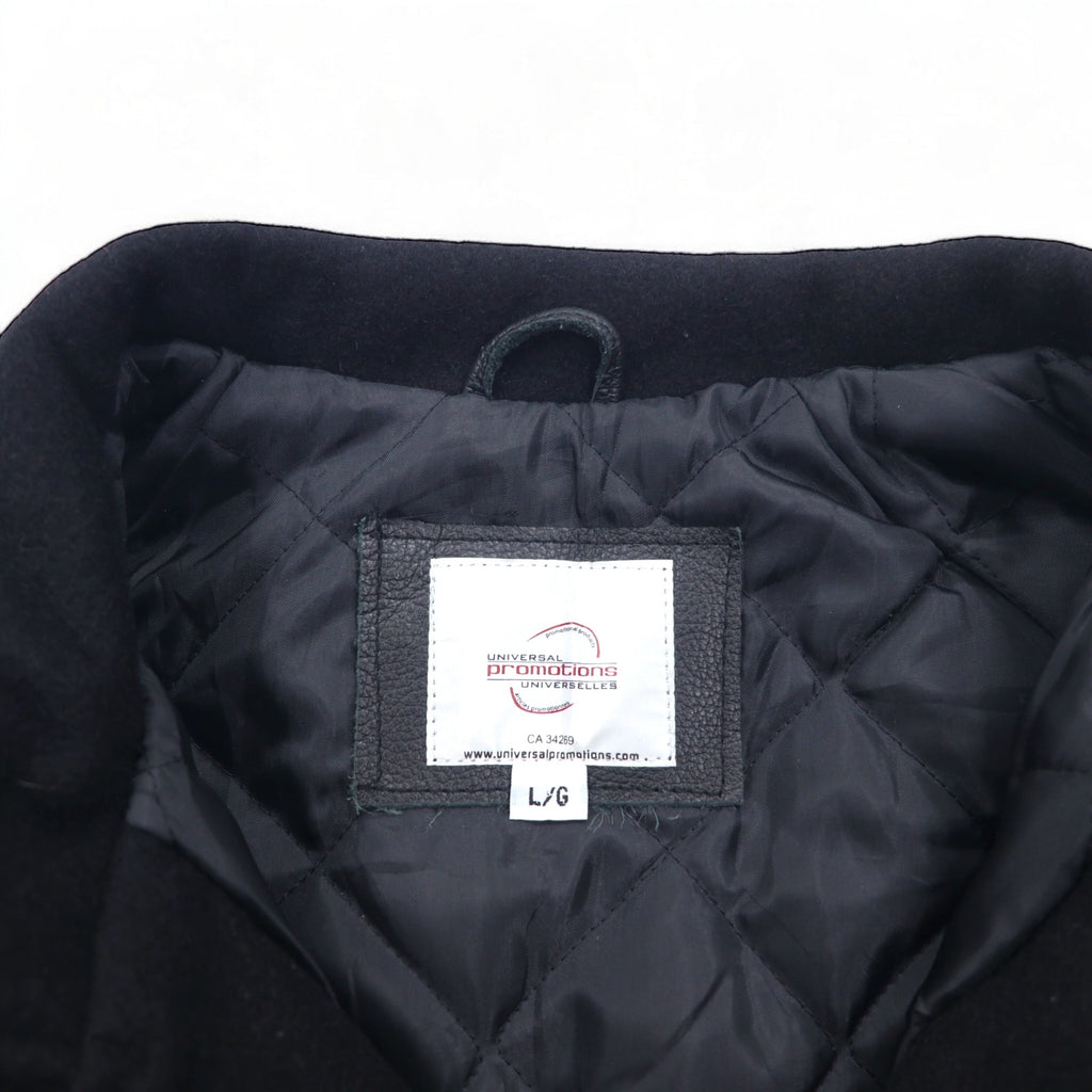 UNIVERSAL promotions Leather-switched Melton Stadium Jacket L Black Leather UNITED STEEL WORKERS