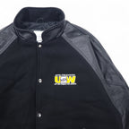 UNIVERSAL promotions Leather-switched Melton Stadium Jacket L Black Leather UNITED STEEL WORKERS