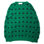 日本然リトテ-古着オンライン-Quill's Woollen Market 70年代 アイルランド製 ローゲージ ニット セーター XL グリーン 総柄 クローバー アクリル ビッグサイズ-Quill's Woolen Market 70s Ireland MADE Lolgage Knit Sweater XL Green Patterned Clover Acrylic Big Size