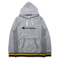 Champion Reverse Weave Rib Line Pullover Hoodie, Medium, Gray, Script Logo Embroidery, C8-S103