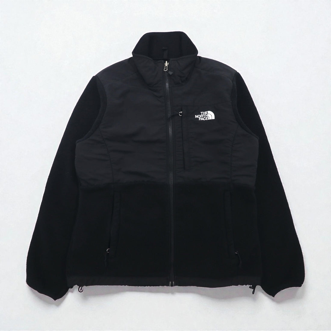 THE NORTH FACE POLARTEC Denali Fleece Jacket, Medium, Black Nylon Switching, Full Zip, High Neck, Drawcord