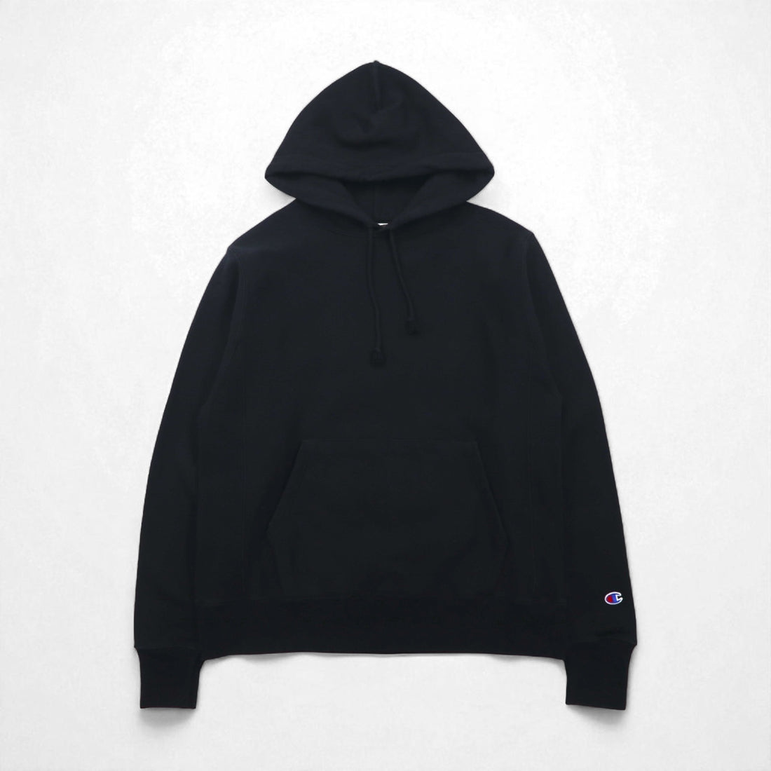Champion Riversweave REVERSE WEAVE Pullover Hoodie, Size M, Black, Solid Cotton, Fleece Lining, Blue Single Tag, Reprint, Made in Honduras