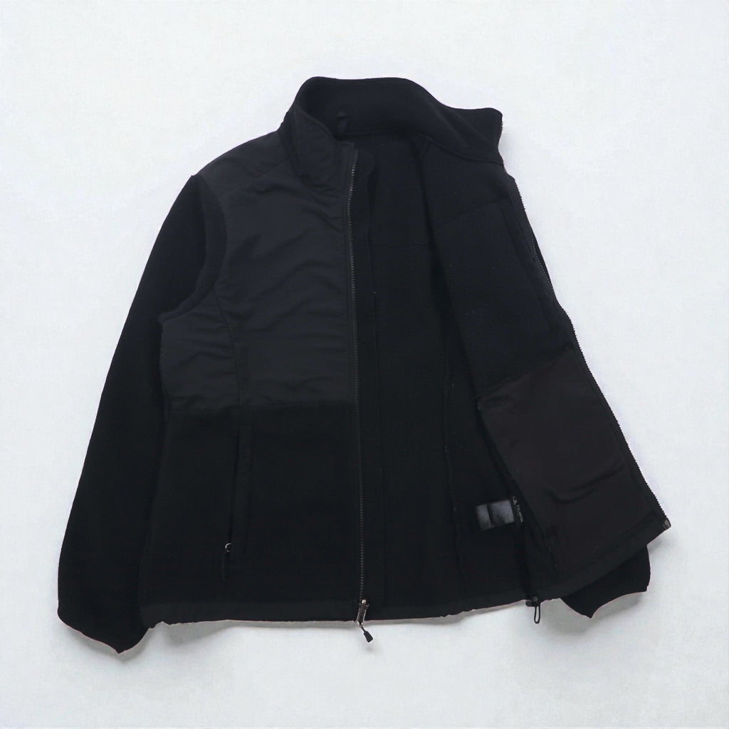 THE NORTH FACE POLARTEC Denali Fleece Jacket, Medium, Black Nylon Switching, Full Zip, High Neck, Drawcord