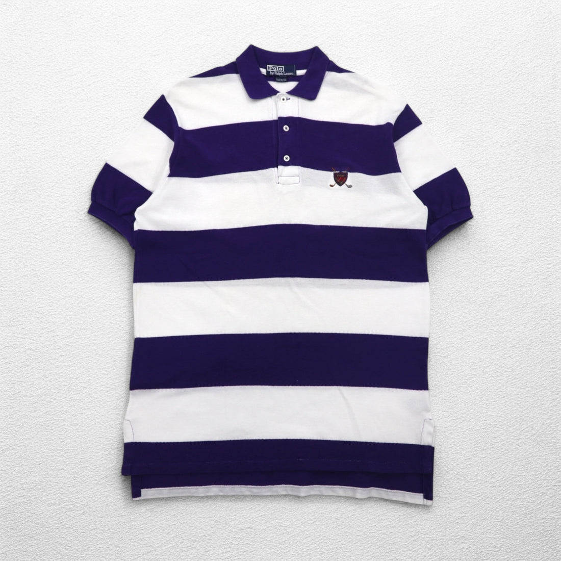 Polo by Ralph Lauren 90s USA made striped polo shirt L purple white pique one point logo embroidery