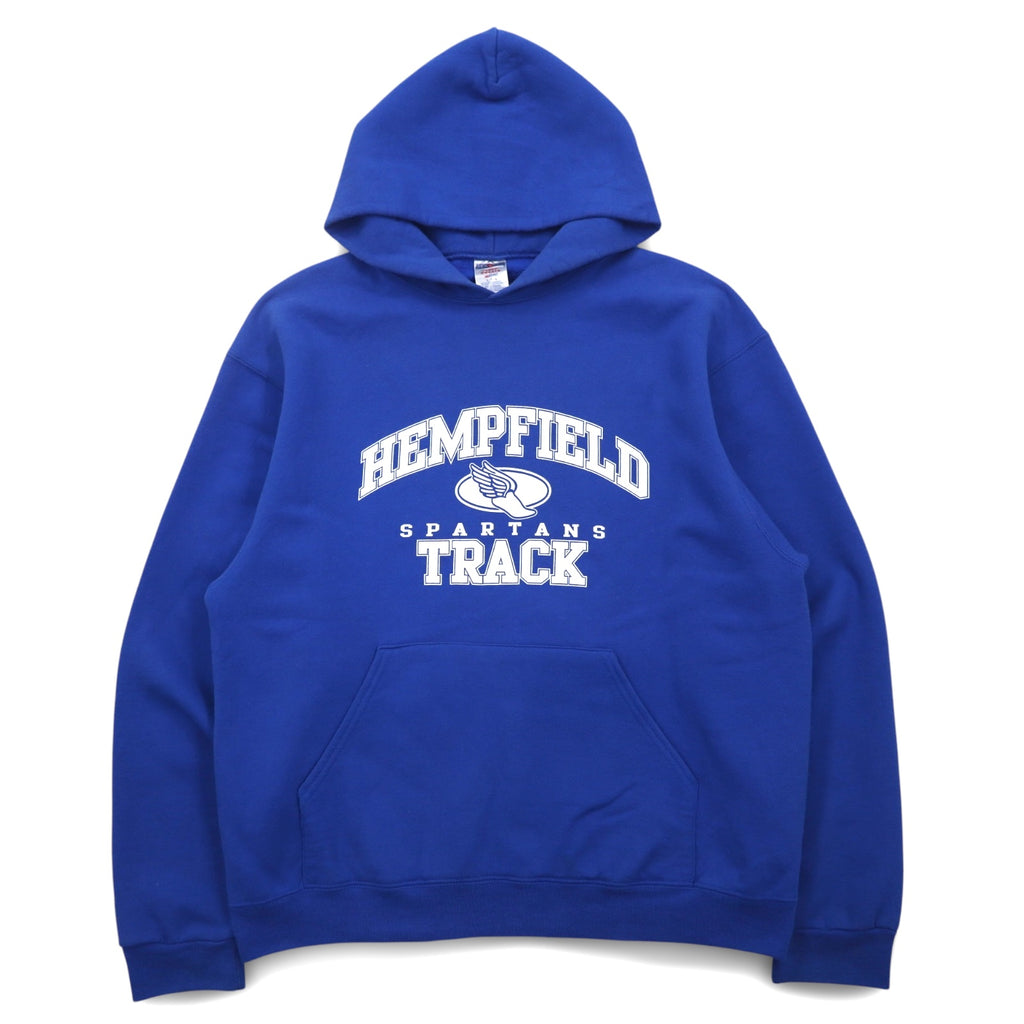 JERZEES College Print Pullover Hoodie L Blue Cotton HEMPFIELD SPARTANS TRACK