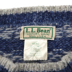 L.L.Bean 80s Made in USA Nordic Knit Sweater, XL, Blue Allover Pattern Wool