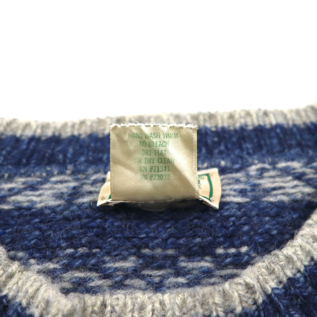 L.L.Bean 80s Made in USA Nordic Knit Sweater, XL, Blue Allover Pattern Wool