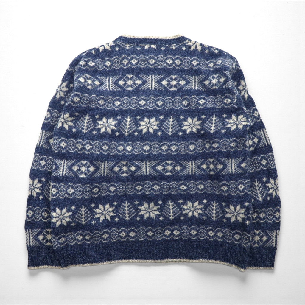 L.L.Bean 80s Made in USA Nordic Knit Sweater, XL, Blue Allover Pattern Wool