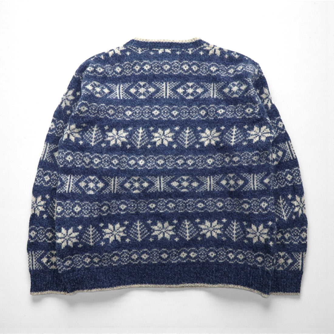 L.L.Bean 80s Made in USA Nordic Knit Sweater, XL, Blue Allover Pattern Wool