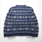 L.L.Bean 80s Made in USA Nordic Knit Sweater, XL, Blue Allover Pattern Wool