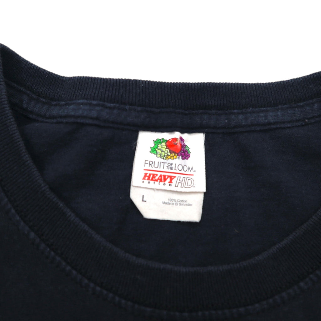 FRUIT OF THE LOOM 00s Skull Print T-Shirt L Black Cotton Fire Spirit