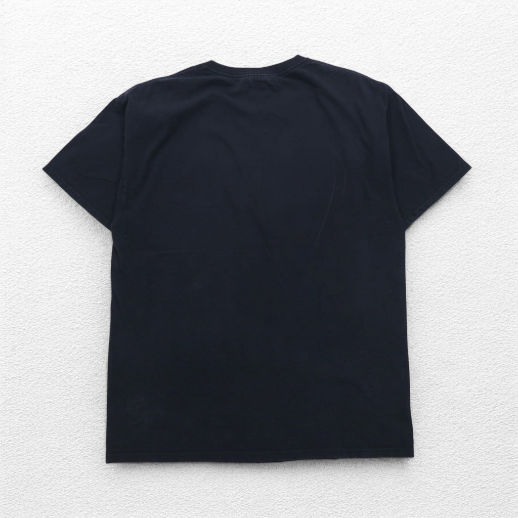FRUIT OF THE LOOM 00s Skull Print T-Shirt L Black Cotton Fire Spirit