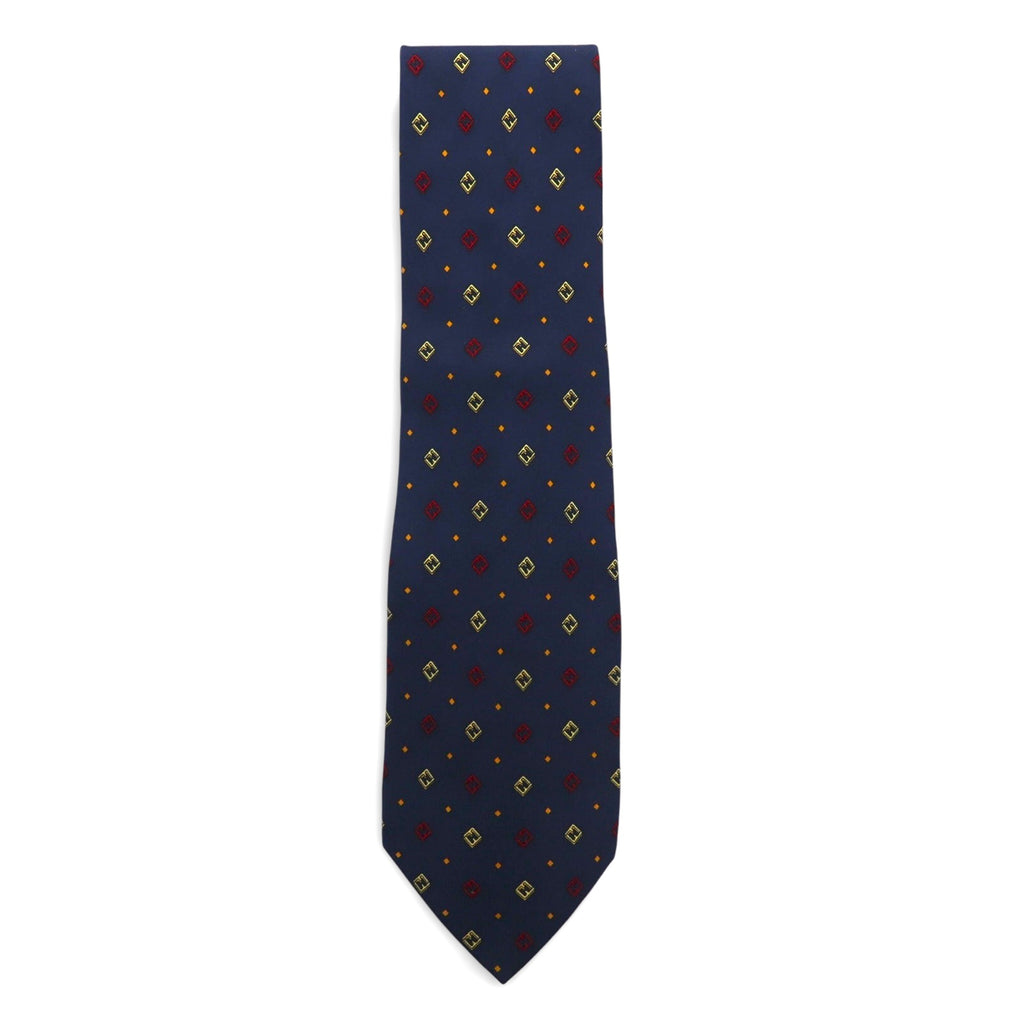 FENDI Made in Italy Vintage Zucca FF logo tie Navy silk small pattern all-over print