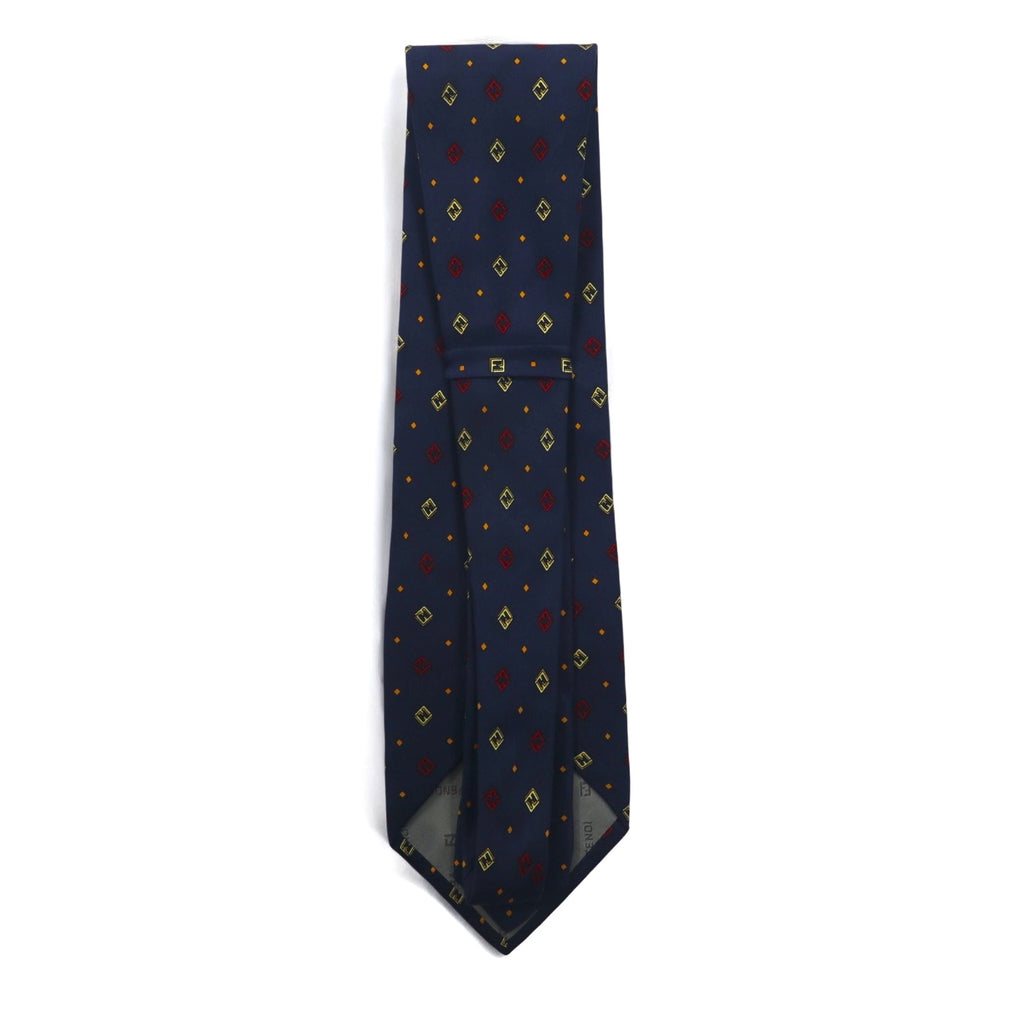 FENDI Made in Italy Vintage Zucca FF logo tie Navy silk small pattern all-over print