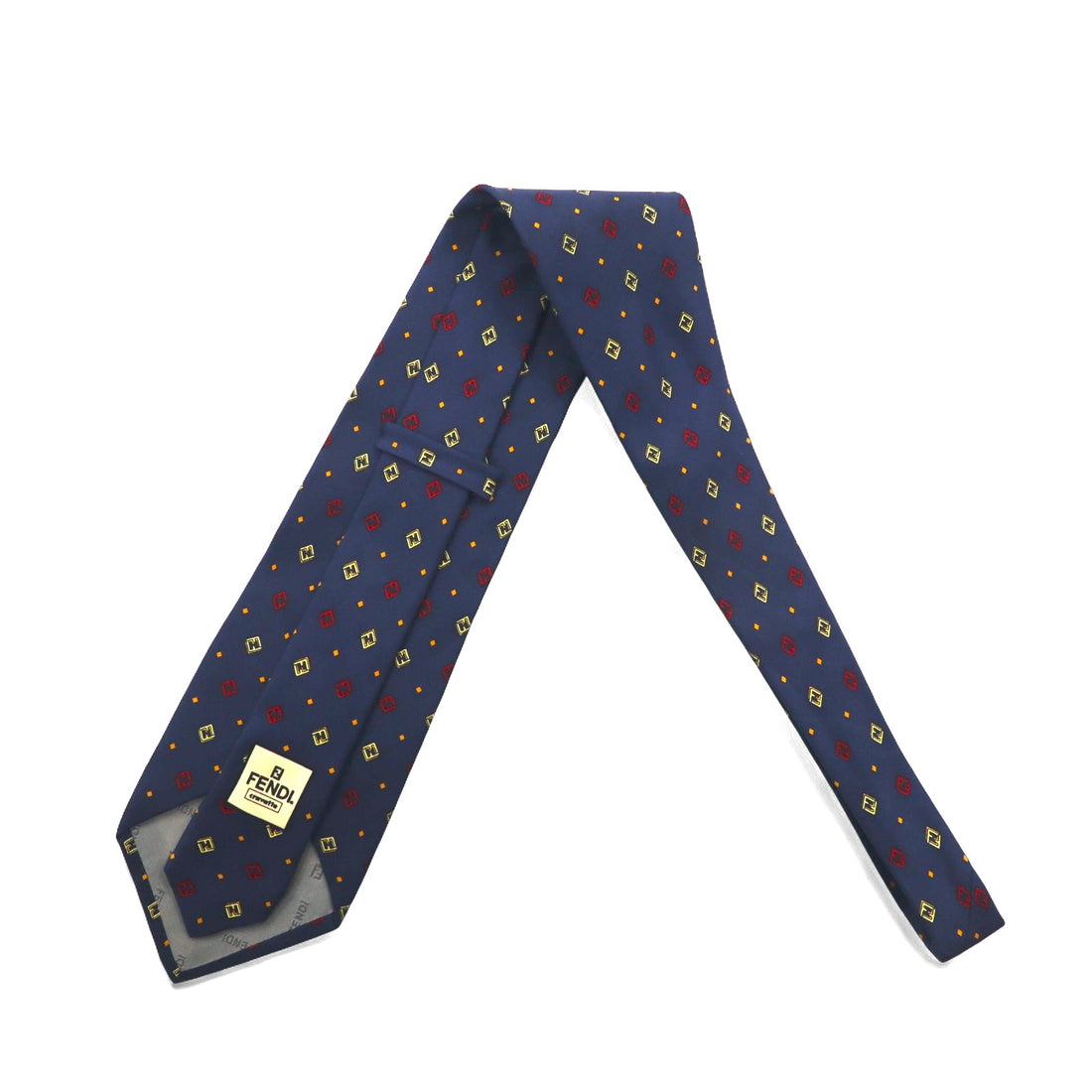 FENDI Made in Italy Vintage Zucca FF logo tie Navy silk small pattern all-over print