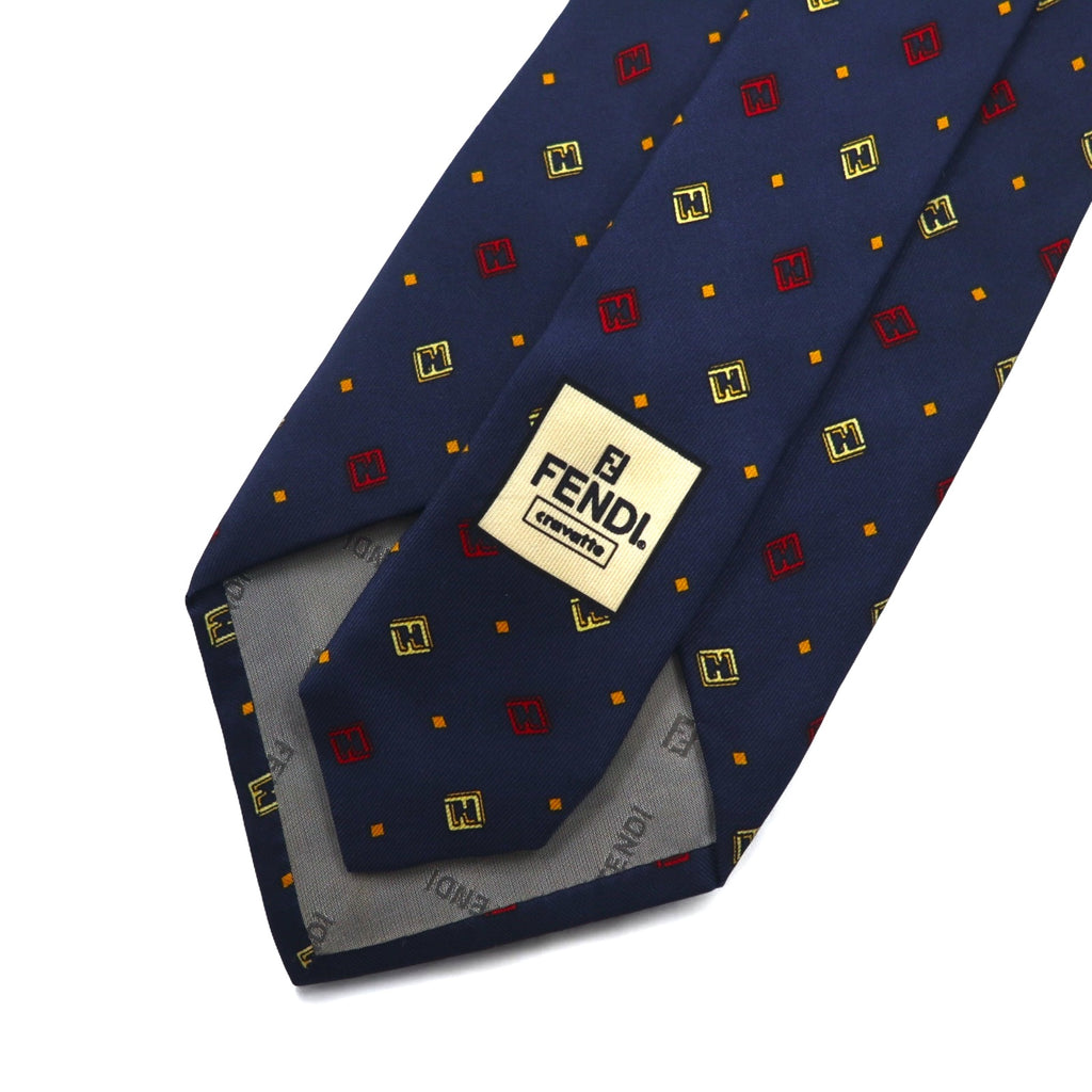 FENDI Made in Italy Vintage Zucca FF logo tie Navy silk small pattern all-over print