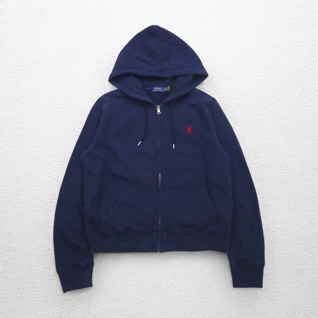 POLO RALPH LAUREN Full Zip Hoodie L Navy Cotton Small Pony Embroidery Double Zip