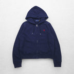 POLO RALPH LAUREN Full Zip Hoodie L Navy Cotton Small Pony Embroidery Double Zip