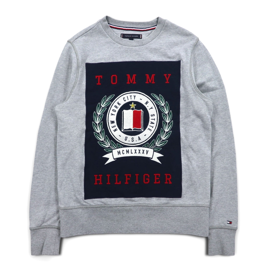 TOMMY HILFIGER Printed Crew Neck Sweatshirt S Grey Cotton MW0MW09466